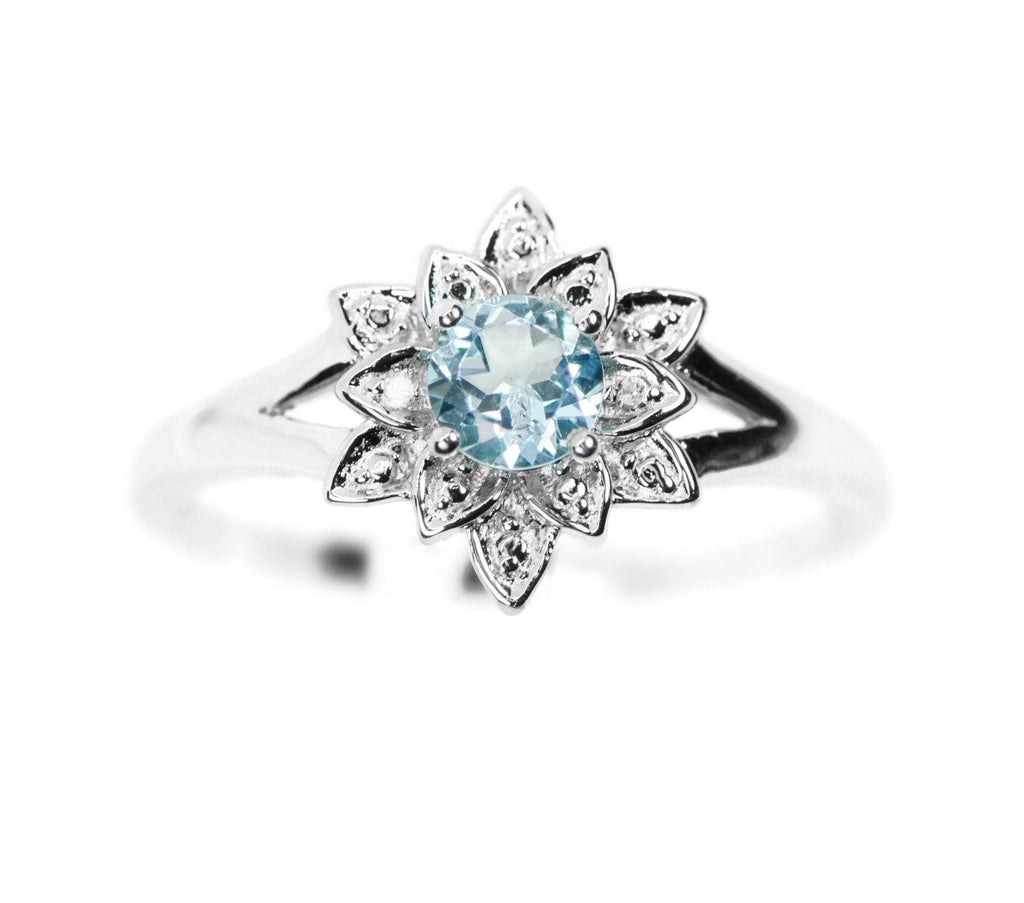 Sterling Silver Diamond & Round Gemstone Lotus Flower Rings-Chris's Jewelry