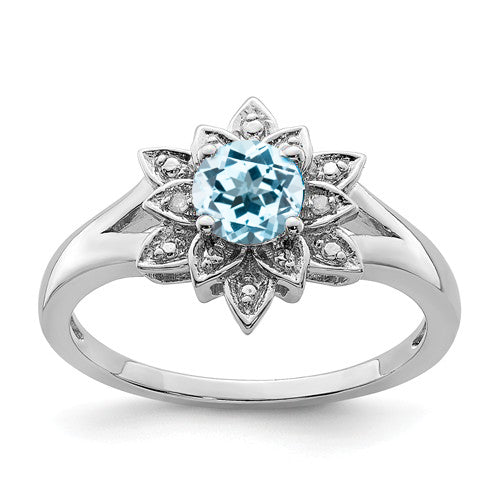 Sterling Silver Diamond & Round Gemstone Lotus Flower Rings-QR4533BT-6-Chris's Jewelry