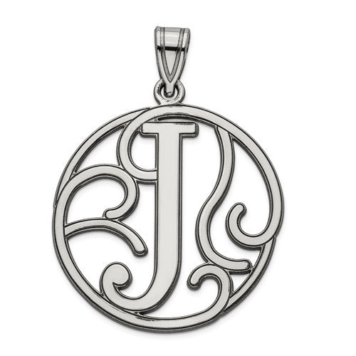 Sterling Silver Fancy Script Initial Charm Pendant - Various Letters-QC8999J-Chris's Jewelry