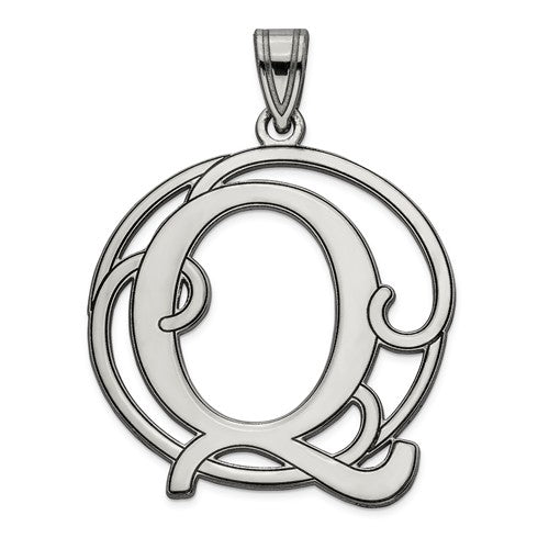 Sterling Silver Fancy Script Initial Charm Pendant - Various Letters-QC8999Q-Chris's Jewelry