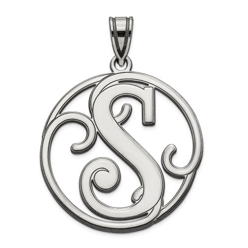 Sterling Silver Fancy Script Initial Charm Pendant - Various Letters-QC8999S-Chris's Jewelry