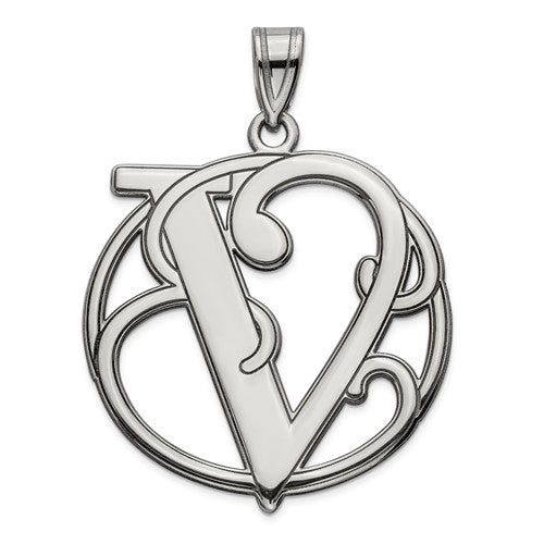 Sterling Silver Fancy Script Initial Charm Pendant - Various Letters-QC8999V-Chris's Jewelry