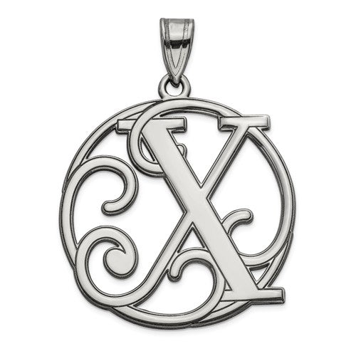 Sterling Silver Fancy Script Initial Charm Pendant - Various Letters-QC8999X-Chris's Jewelry