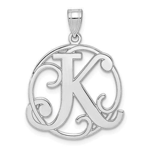 Sterling Silver Fancy Script Initial Charm Pendant - Various Letters-QC8999K-Chris's Jewelry