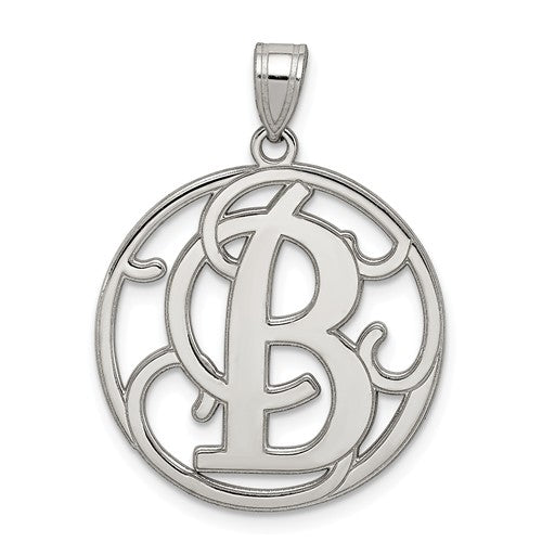 Sterling Silver Fancy Script Initial Charm Pendant - Various Letters-QC8999B-Chris's Jewelry