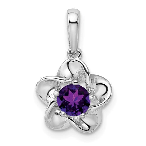 Sterling Silver Flower Pendant - Various Birthstone Choices-QBPD31FEB-Chris's Jewelry