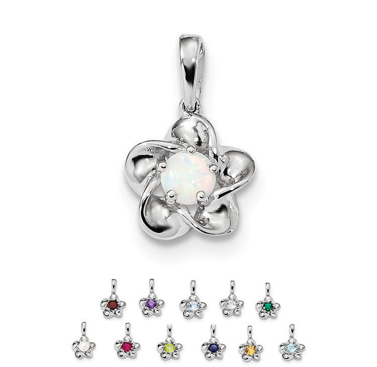 Sterling Silver Flower Pendant - Various Birthstone Choices-Chris's Jewelry