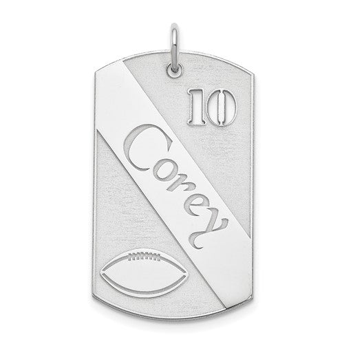 Sterling Silver Football Dog Tag Charm Pendant-QC7201-Chris's Jewelry