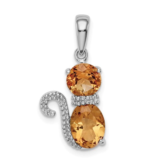 Sterling Silver Gemstone And Diamond Cat Pendants-QP4551CI-Chris's Jewelry