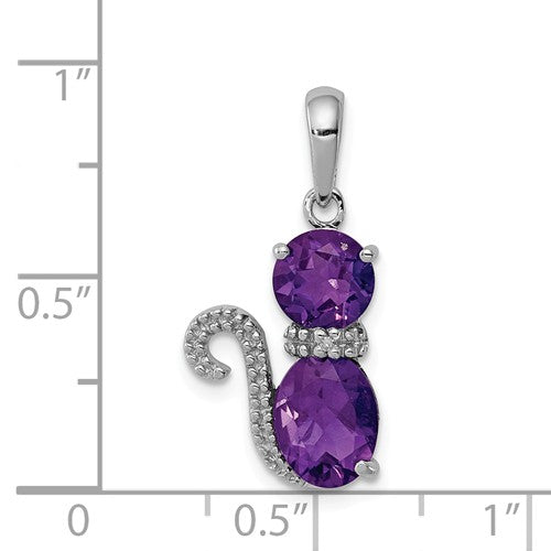 Sterling Silver Gemstone And Diamond Cat Pendants-Chris's Jewelry