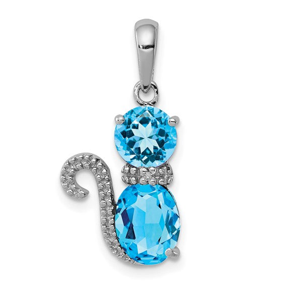 Sterling Silver Gemstone And Diamond Cat Pendants-QP4551BT-Chris's Jewelry