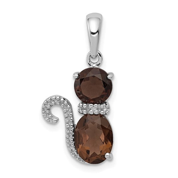 Sterling Silver Gemstone And Diamond Cat Pendants-QP4551SQ-Chris's Jewelry