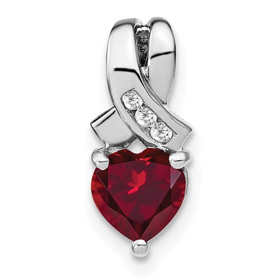 Sterling Silver Gemstone And Diamond Heart Pendants-PM7401-CRU-003-SSA-Chris's Jewelry
