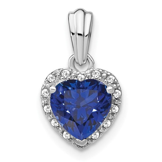 Sterling Silver Gemstone And Diamond Heart Pendants-PM7400-CSA-007-SSA-Chris's Jewelry