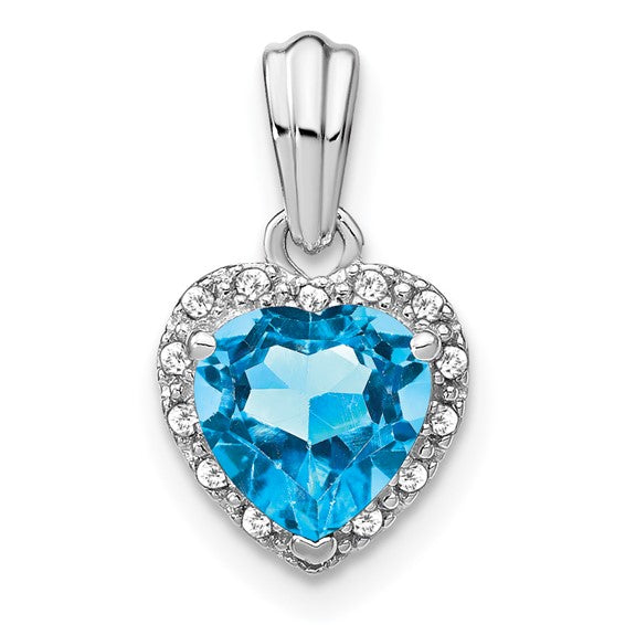 Sterling Silver Gemstone And Diamond Heart Pendants-PM7400-BT-007-SSA-Chris's Jewelry