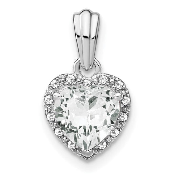 Sterling Silver Gemstone And Diamond Heart Pendants-PM7400-WT-007-SSA-Chris's Jewelry