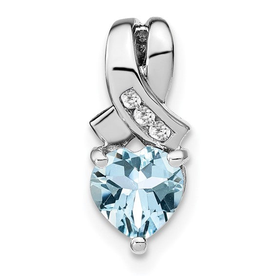 Sterling Silver Gemstone And Diamond Heart Pendants-PM7401-AQ-003-SSA-Chris's Jewelry