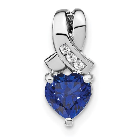 Sterling Silver Gemstone And Diamond Heart Pendants-PM7401-CSA-003-SSA-Chris's Jewelry