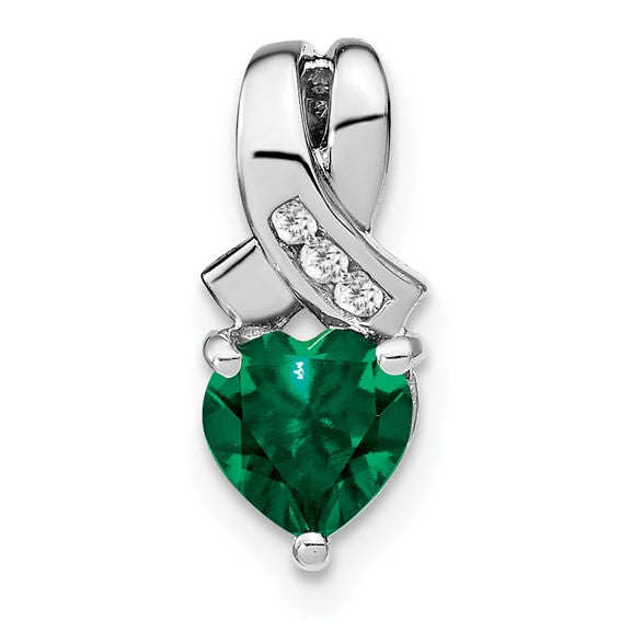 Sterling Silver Gemstone And Diamond Heart Pendants-PM7401-CEM-003-SSA-Chris's Jewelry