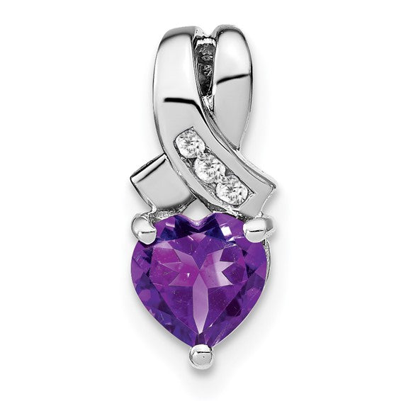 Sterling Silver Gemstone And Diamond Heart Pendants-PM7401-AM-003-SSA-Chris's Jewelry