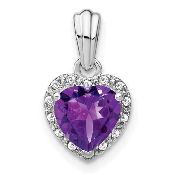 Sterling Silver Gemstone And Diamond Heart Pendants-PM7400-AM-007-SSA-Chris's Jewelry