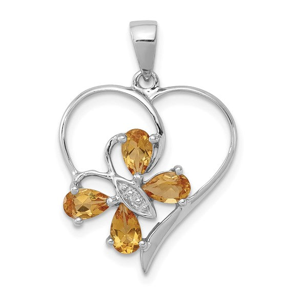 Sterling Silver Gemstone Butterfly Heart Pendants-QDX752-Chris's Jewelry