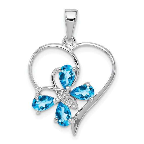 Sterling Silver Gemstone Butterfly Heart Pendants-QDX510-Chris's Jewelry