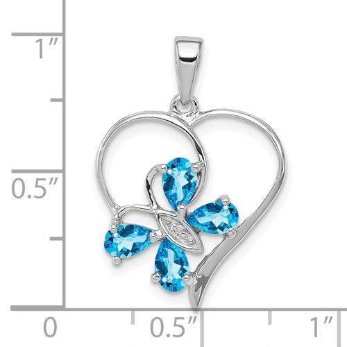 Sterling Silver Gemstone Butterfly Heart Pendants-Chris's Jewelry