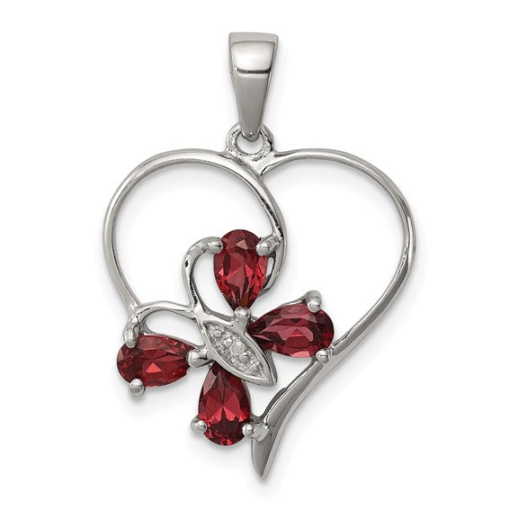 Sterling Silver Gemstone Butterfly Heart Pendants-QDX611-Chris's Jewelry