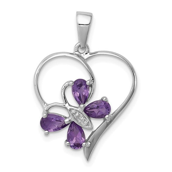 Sterling Silver Gemstone Butterfly Heart Pendants-QDX366-Chris's Jewelry