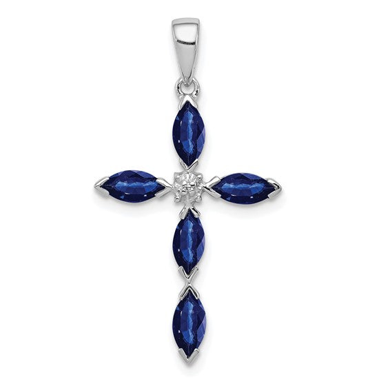 Sterling Silver Gemstone & Diamond Cross Pendants-QDX869-Chris's Jewelry