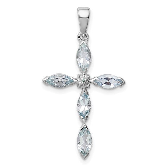 Sterling Silver Gemstone & Diamond Cross Pendants-QDX884-Chris's Jewelry