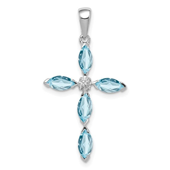 Sterling Silver Gemstone & Diamond Cross Pendants-QDX903-Chris's Jewelry