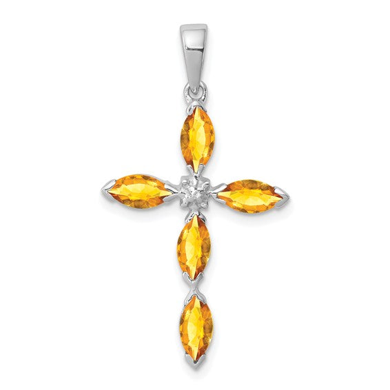 Sterling Silver Gemstone & Diamond Cross Pendants-QDX761-Chris's Jewelry