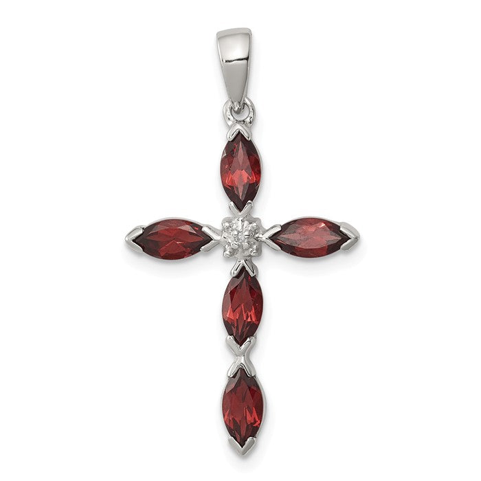 Sterling Silver Gemstone & Diamond Cross Pendants-QDX904-Chris's Jewelry