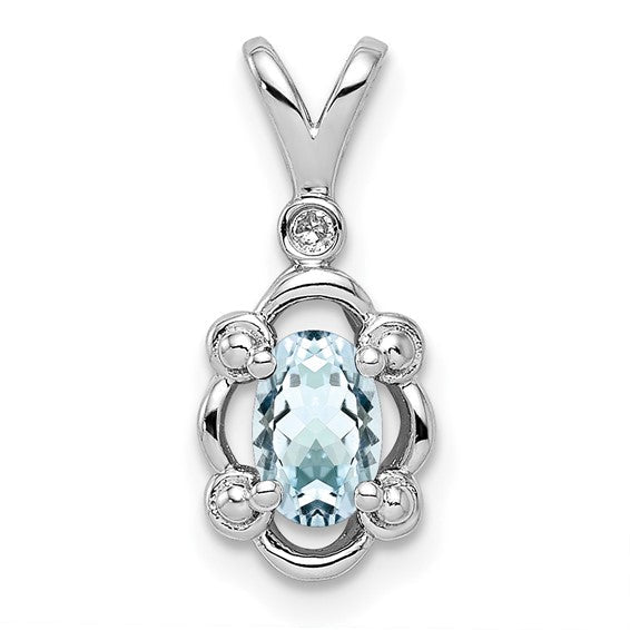 Sterling Silver Gemstone & Diamond Pendants-QBPD21MAR-Chris's Jewelry