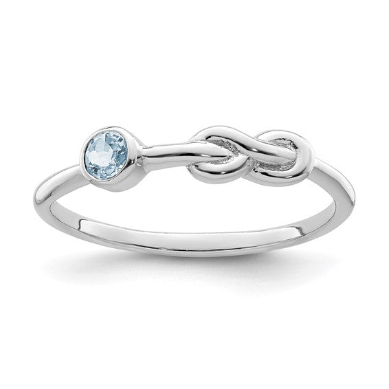 Sterling Silver Gemstone Infinity Knot Birthstone Rings-QBR34MAR-6-Chris's Jewelry