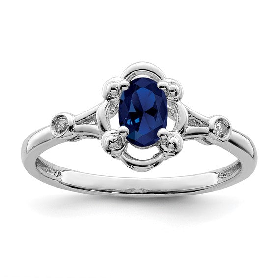 Sterling Silver Gemstone Oval & Diamond Birthstone Rings-QBR21SEP-5-Chris's Jewelry