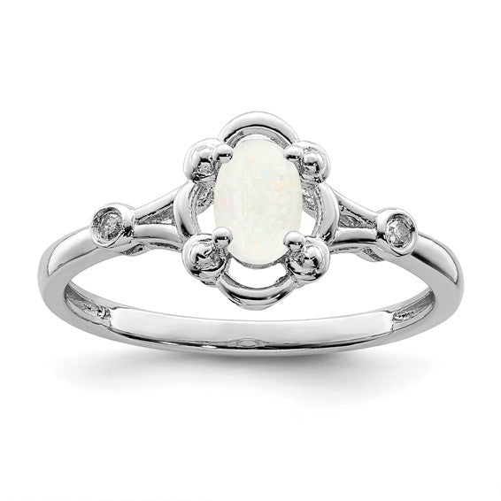 Sterling Silver Gemstone Oval & Diamond Birthstone Rings-QBR21OCT-5-Chris's Jewelry