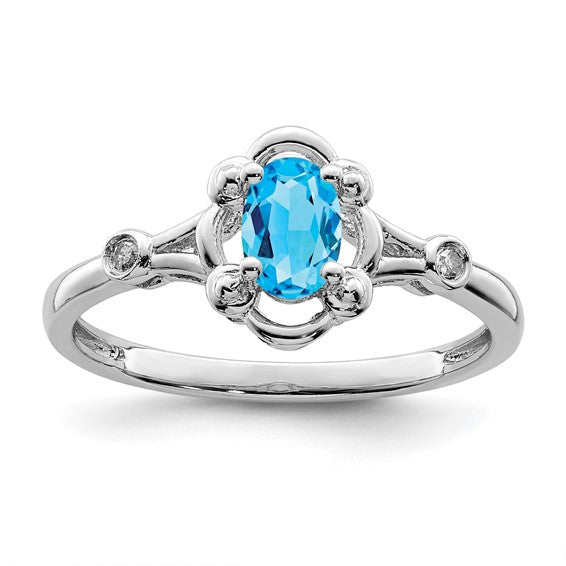 Sterling Silver Gemstone Oval & Diamond Birthstone Rings-QBR21DEC-5-Chris's Jewelry