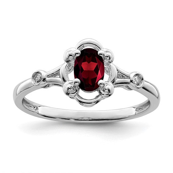 Sterling Silver Gemstone Oval & Diamond Birthstone Rings-QBR21JAN-5-Chris's Jewelry