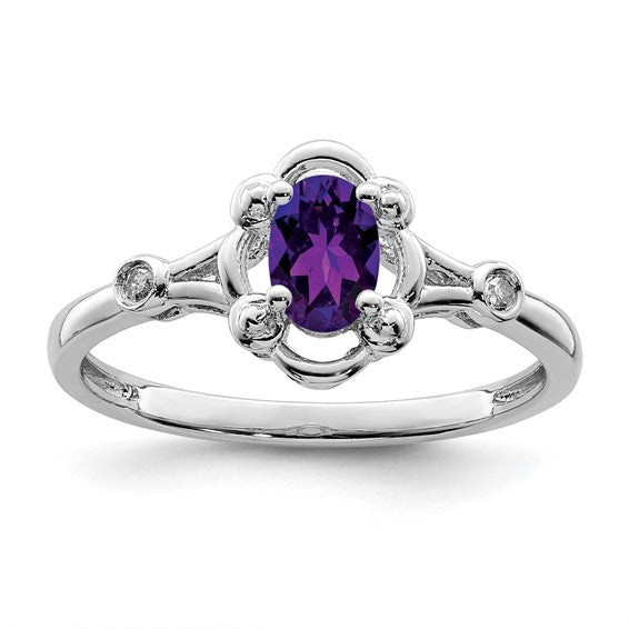 Sterling Silver Gemstone Oval & Diamond Birthstone Rings-QBR21FEB-5-Chris's Jewelry