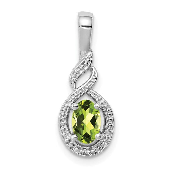 Sterling Silver Gemstone Oval & Diamond Pendants-QBPD18AUG-Chris's Jewelry