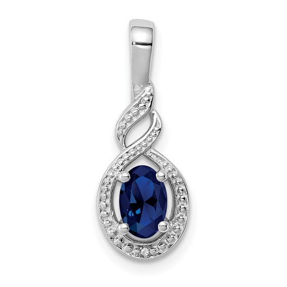 Sterling Silver Gemstone Oval & Diamond Pendants-QBPD18SEP-Chris's Jewelry