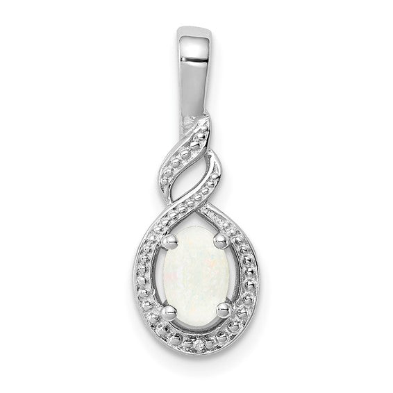 Sterling Silver Gemstone Oval & Diamond Pendants-QBPD18OCT-Chris's Jewelry