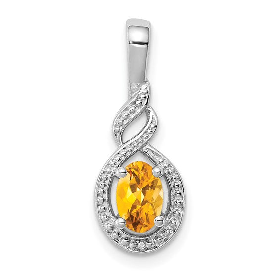 Sterling Silver Gemstone Oval & Diamond Pendants-QBPD18NOV-Chris's Jewelry