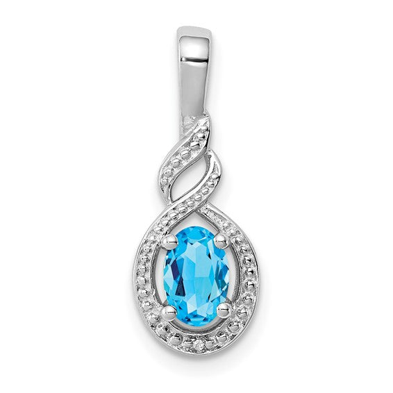 Sterling Silver Gemstone Oval & Diamond Pendants-QBPD18DEC-Chris's Jewelry