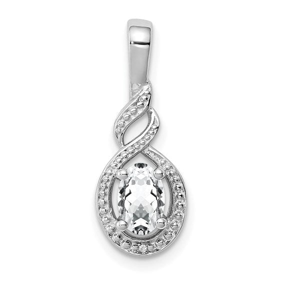 Sterling Silver Gemstone Oval & Diamond Pendants-QBPD18APR-Chris's Jewelry
