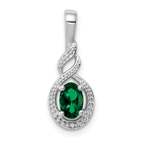 Sterling Silver Gemstone Oval & Diamond Pendants-QBPD18MAY-Chris's Jewelry