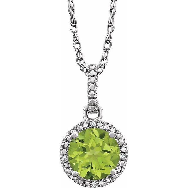 Sterling Silver Gemstone & .01 CTW Diamond 18" Halo-Style Necklace-652051:60008:P-Chris's Jewelry